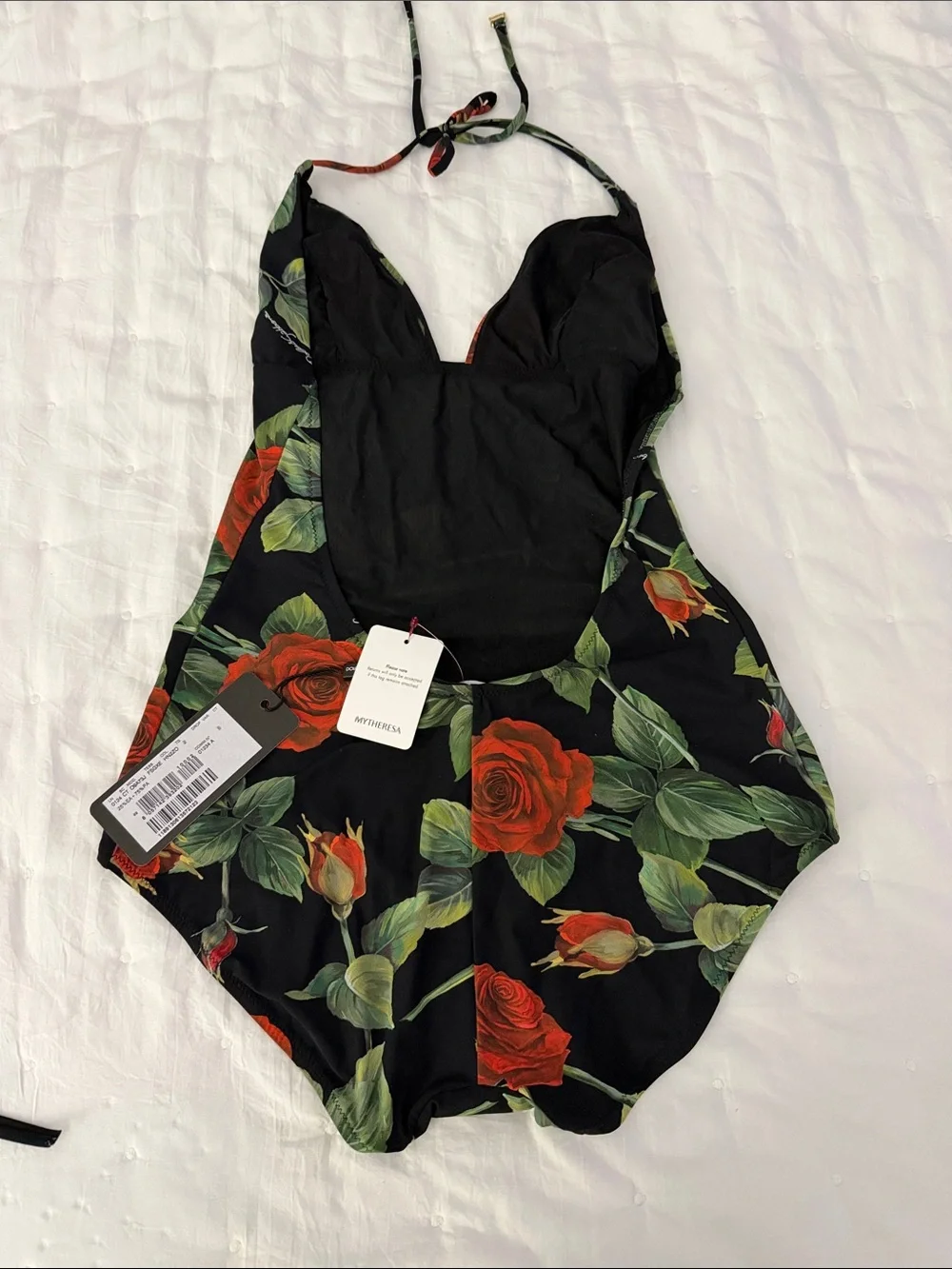 Dolce & Gabbana Black One-Piece Swimsuit with Red Rose Print - Picture 2 of 3